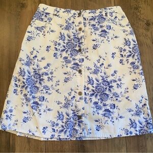 Crazy Horse by Liz Claiborne •Y2K Blue & White Chinoiserie Cotton Skirt • Sz 10